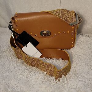 Vittoria Napoli NWT Italian Leather Brown/Yellow/Gold Ladies Crossbody Bag